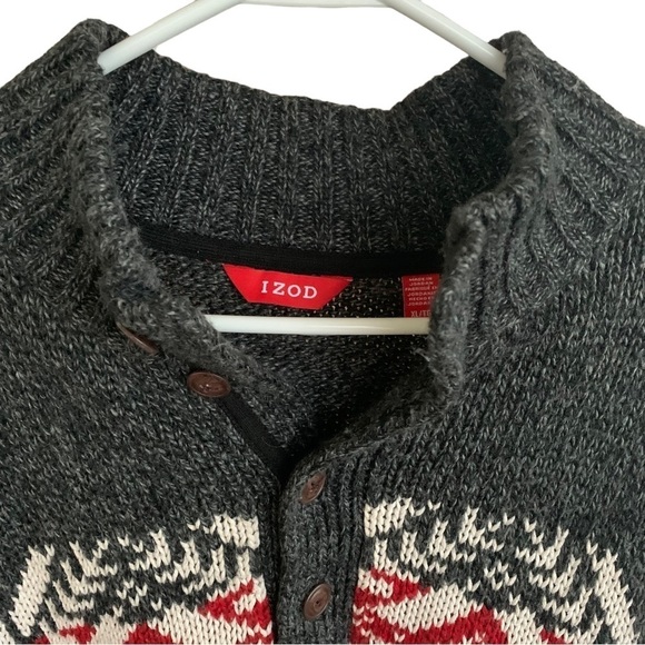 Izod Fair Isle Gray Wool Blend Nordic Sweater Men’s Size XL - Picture 3 of 7